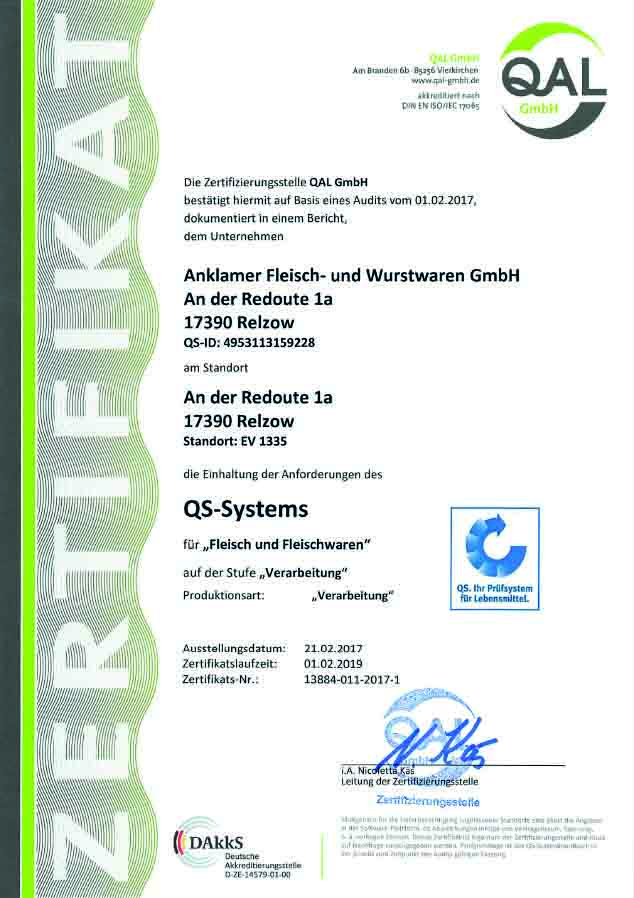 Zertifikat QS-Systems